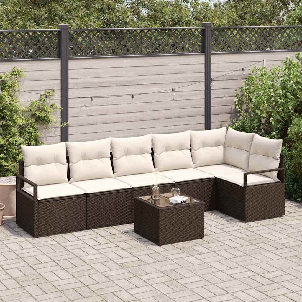 Garten-Sofa-Set mit Kissen mit Speicher 7 pcs Braun und Creme
